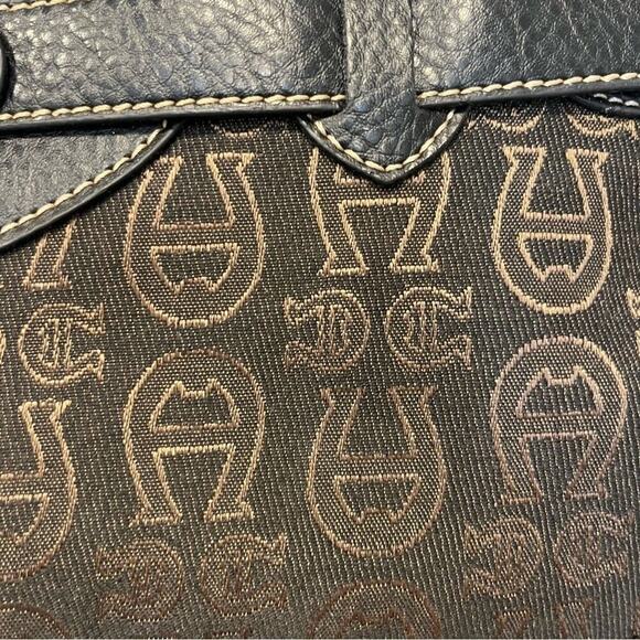 Etienne Aigner Handbag Shoulder Purse Signature Canvas Logo Leather Brown Gold - Picture 5 of 12